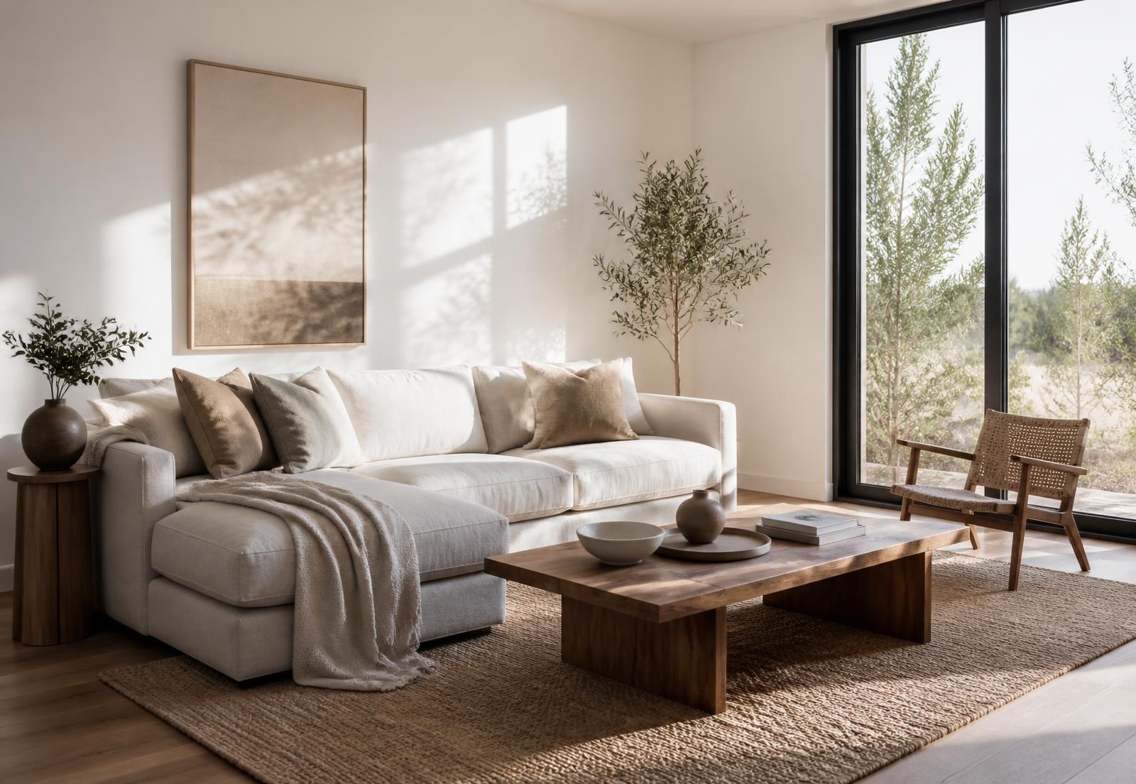 Calm contemporary living room in morning light